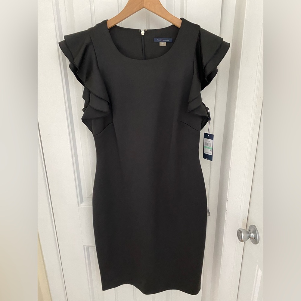 NWT Tommy Hilfiger | Black Ruffle Sleeve Sheath Dress | Size 8